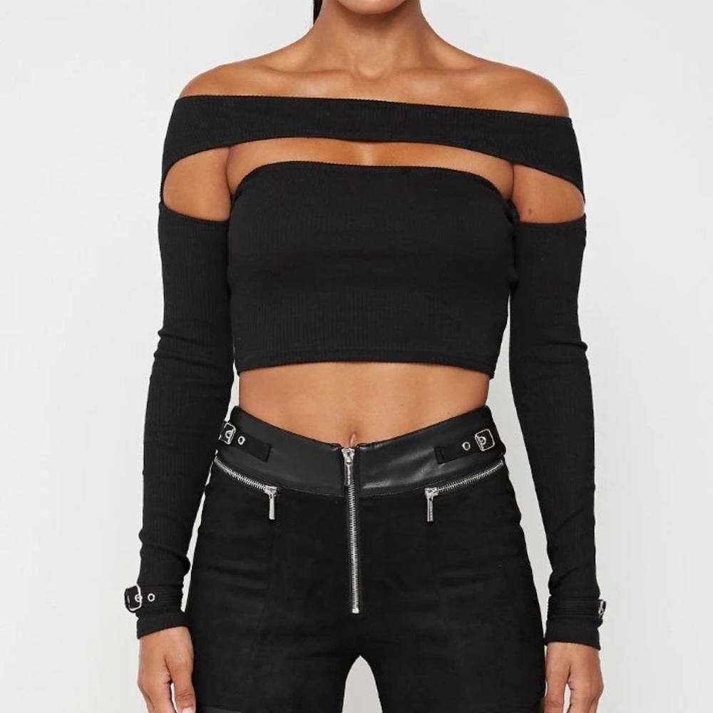 RIBBED OFF SHOULDER TOP - Black